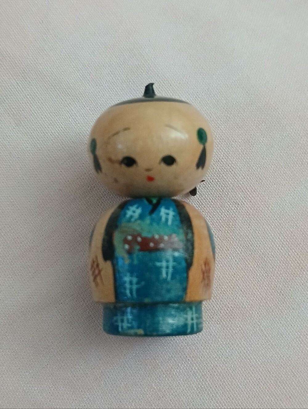 Hand-Painted Vintage Bobblehead Kokeshi Doll Brooch Japan